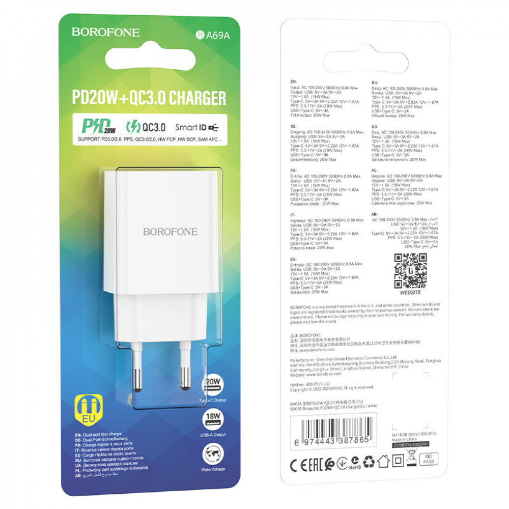 Home Charger | 20W | PD | QC3.0 – Borofone BA69A – White