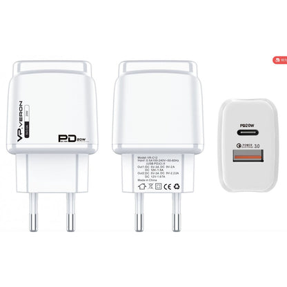 Home Charger | 20W | PD | QC3.0 – Veron VR-C12 – White