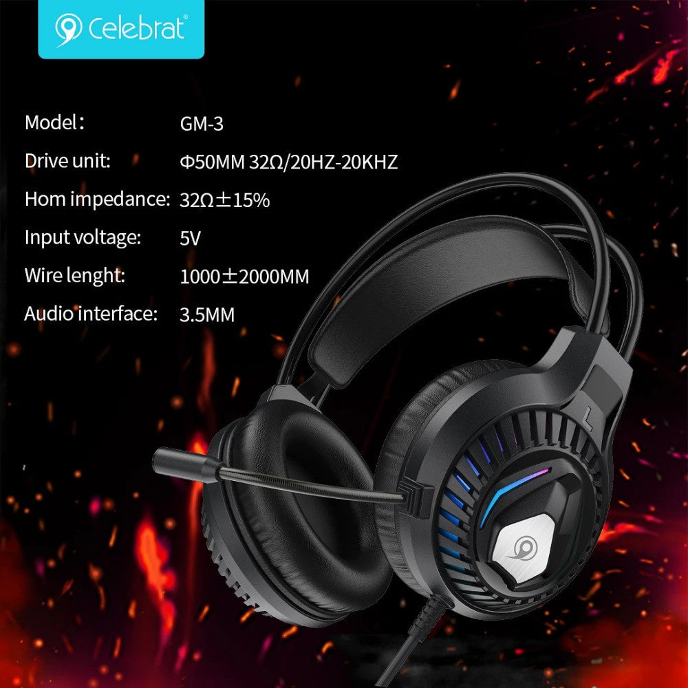Gaming Headset 3.5mm &amp; USB – Celebrat GM-3 – Black