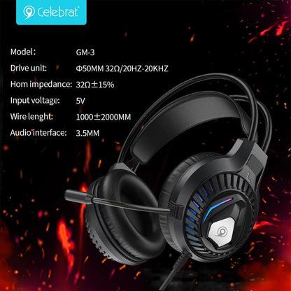 Gaming Headset 3.5mm &amp; USB – Celebrat GM-3 – Black