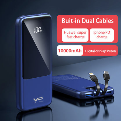 Power Bank 10000 mAh PD – Veron PS1 &amp; Type C 22.5w &amp; Lightning 20w Cables – Black