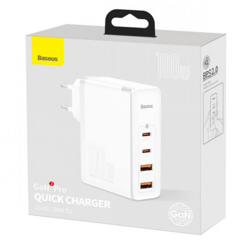 Home Charger | 100W | GaN2 | 2U | 2C – Baseus (CCGAN2P-L) Pro Quick Charger – CCGAN2P-L02 White