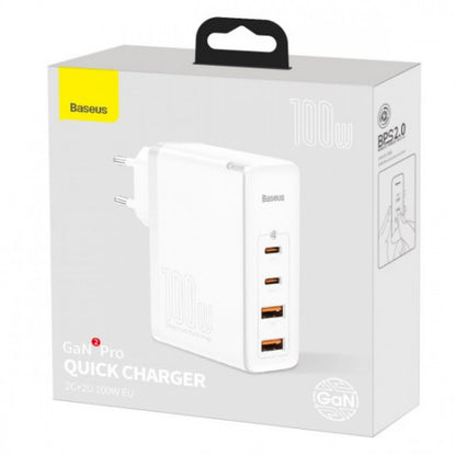Home Charger | 100W | GaN2 | 2U | 2C – Baseus (CCGAN2P-L) Pro Quick Charger – CCGAN2P-L02 White