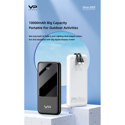Power Bank 10000 mAh PD – Veron PS1 &amp; Type C 22.5w &amp; Lightning 20w Cables – Black