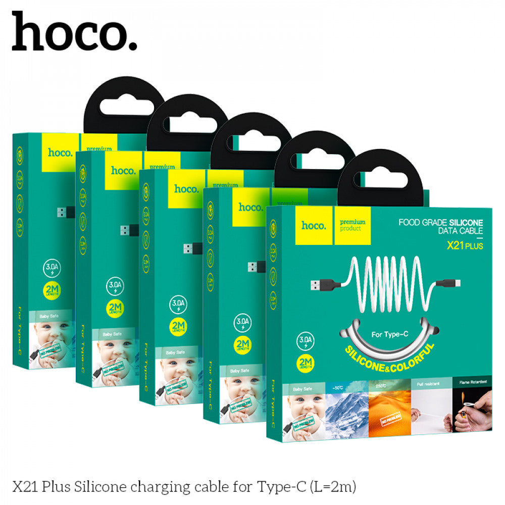 USB C cable 2.4A (1m) – Hoco X21 Plus Silicone – Black &amp; white