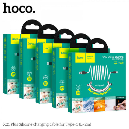 USB C cable 2.4A (1m) – Hoco X21 Plus Silicone – Black &amp; white