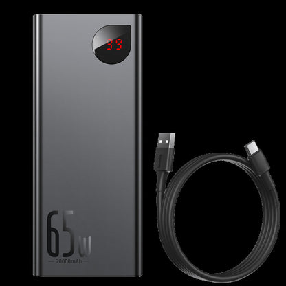 Power Bank 20000 mAh 65W – Baseus (PPIMDA-D) Adaman Metal Digital Display Quick Charge(With Simple Series Charging Cable USB to Type-C 3A 0.3m B – PPIMDA-D01 Black