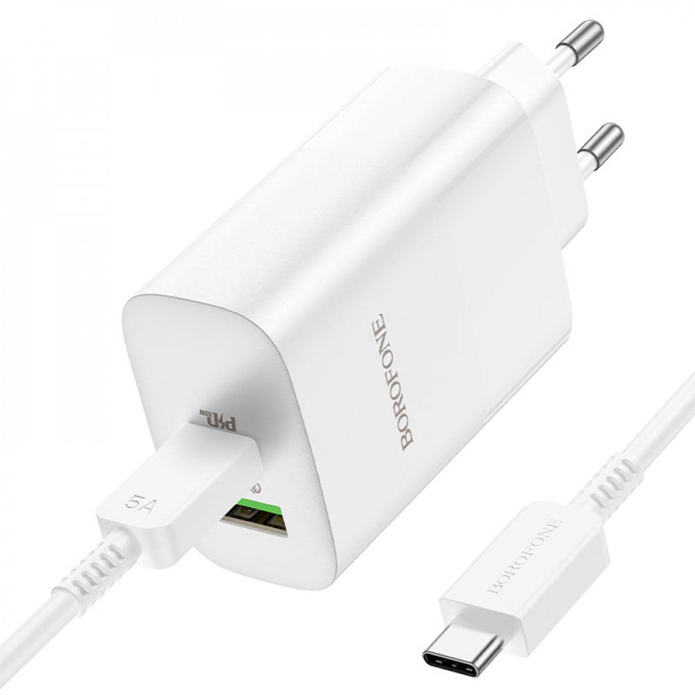 Home Charger | 65W | PD | QC3.0 | C to C Cable (1m) – Borofone BN10 – White