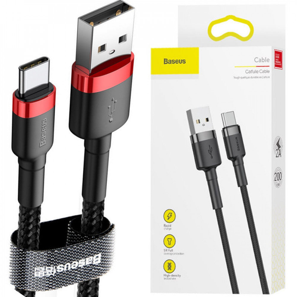 USB C cable 3A (0.5m) – Baseus (CATKLF-A) Cafule Series – CATKLF-A91 Red + Black