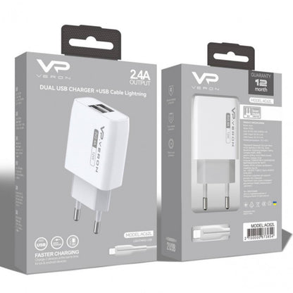 Home Charger | 2.4A | 2U | USB C Cable (1m) – Veron AC62C