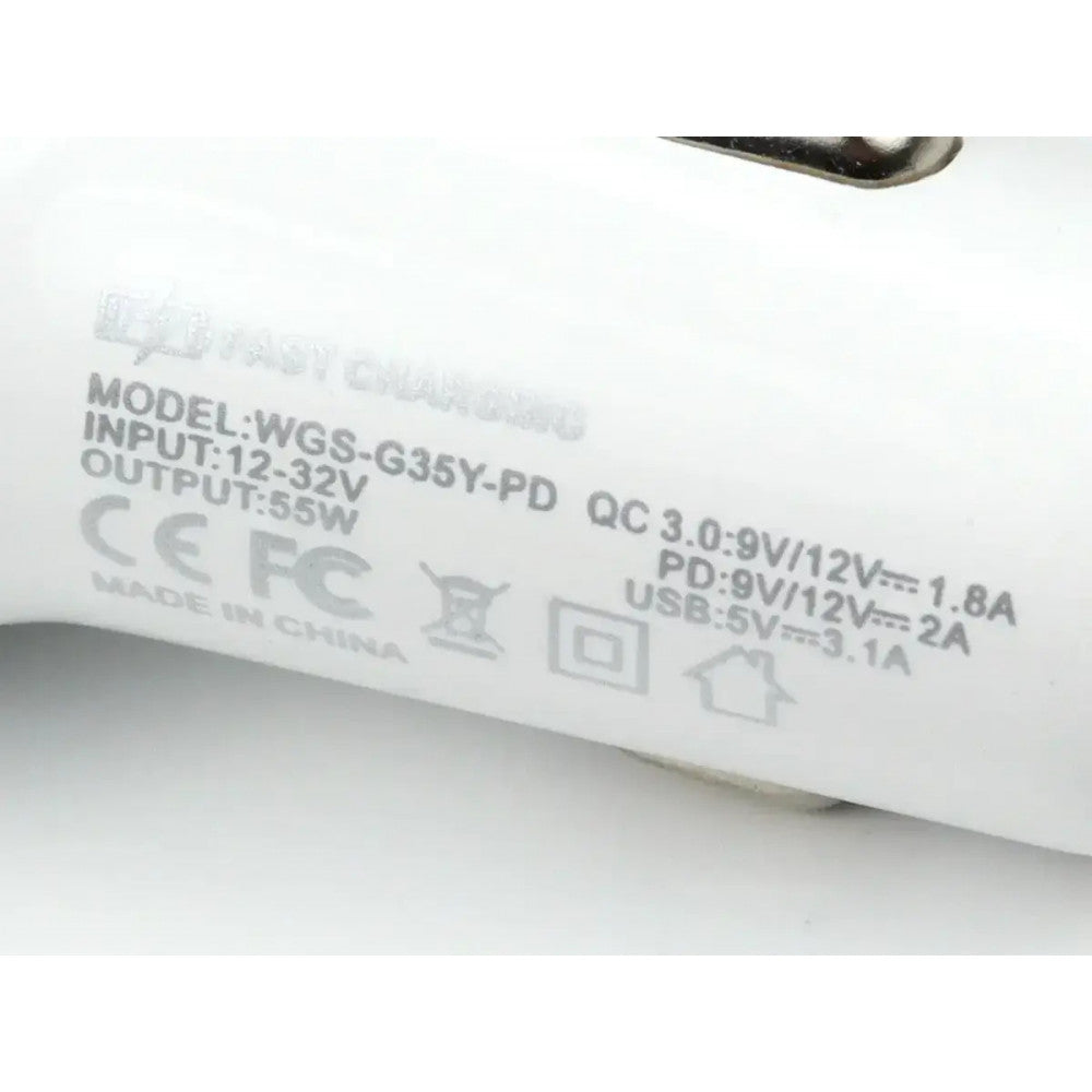 Car Charger | 55W | 2U | 1C - WGS-G35Y-PD Quick Charger