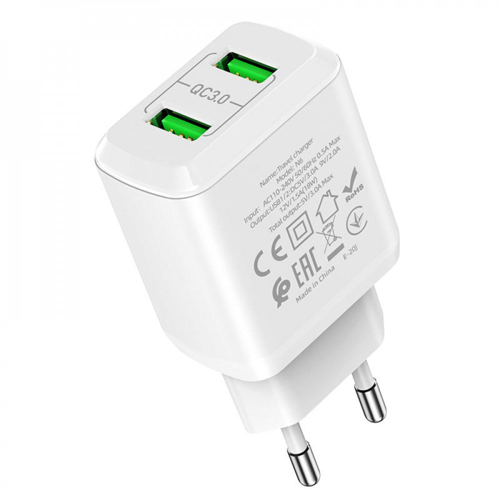 Home Charger | 18W | QC3.0 | Micro Cable (1m) – Hoco N6 – White