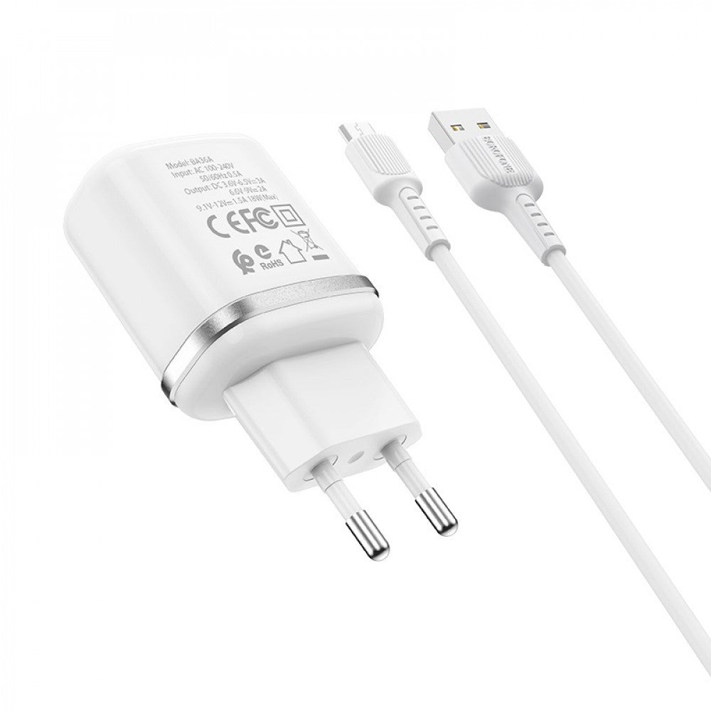 Home Charger | 18W | QC3.0 | Micro Cable (1m) – Borofone BA36A – White