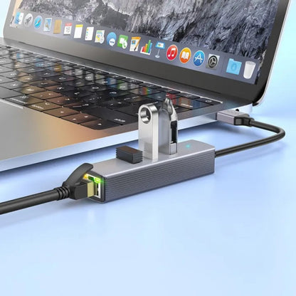 HUB USB To 3 USB3.0 &amp; RJ45 Hoco HB34 Easy link – Metal Gray