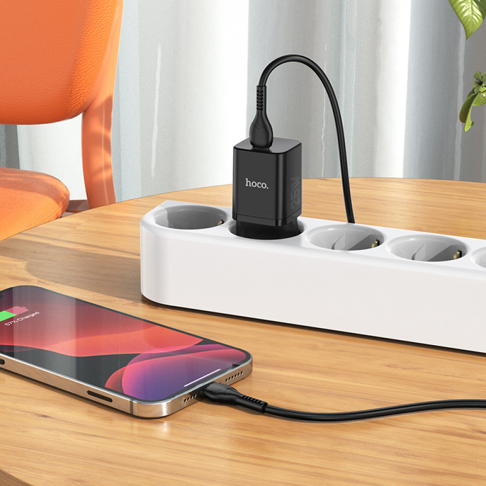 Home Charger | 25W | PD3.0 | C to Lightning Cable (1m) – Hoco N19 – Black