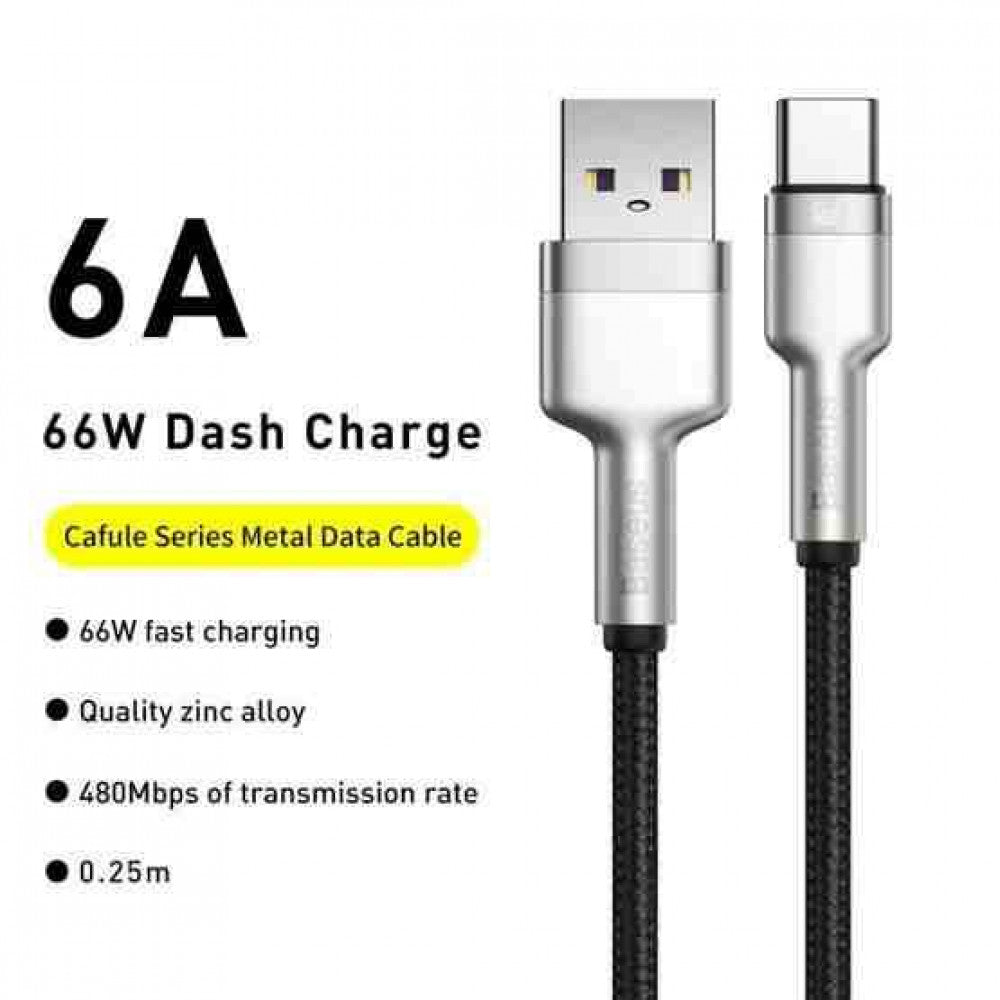 USB C cable 66W (0.25m) – Baseus (CAKF000001) Cafule Series Metal – CAKF000001 Black