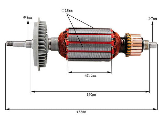 Bosch GWS 6-100, Stark AG 850R angle grinder motor armature d35 L120-155