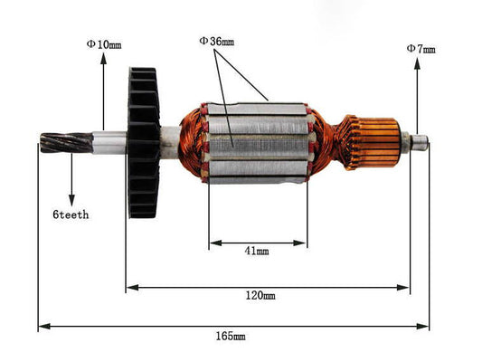 Makita HR24-70 rotary hammer motor armature d36 L120-165 t6
