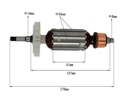 Interskol 115/900 angle grinder motor armature d35 L127-170