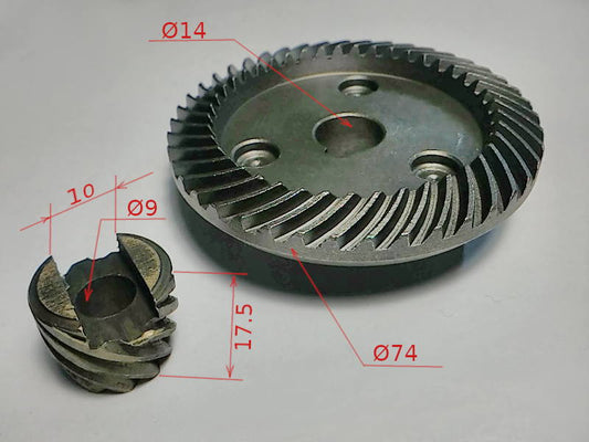 180-disc Omax angle grinder gears pair d74*14 h17.5*d9 w10