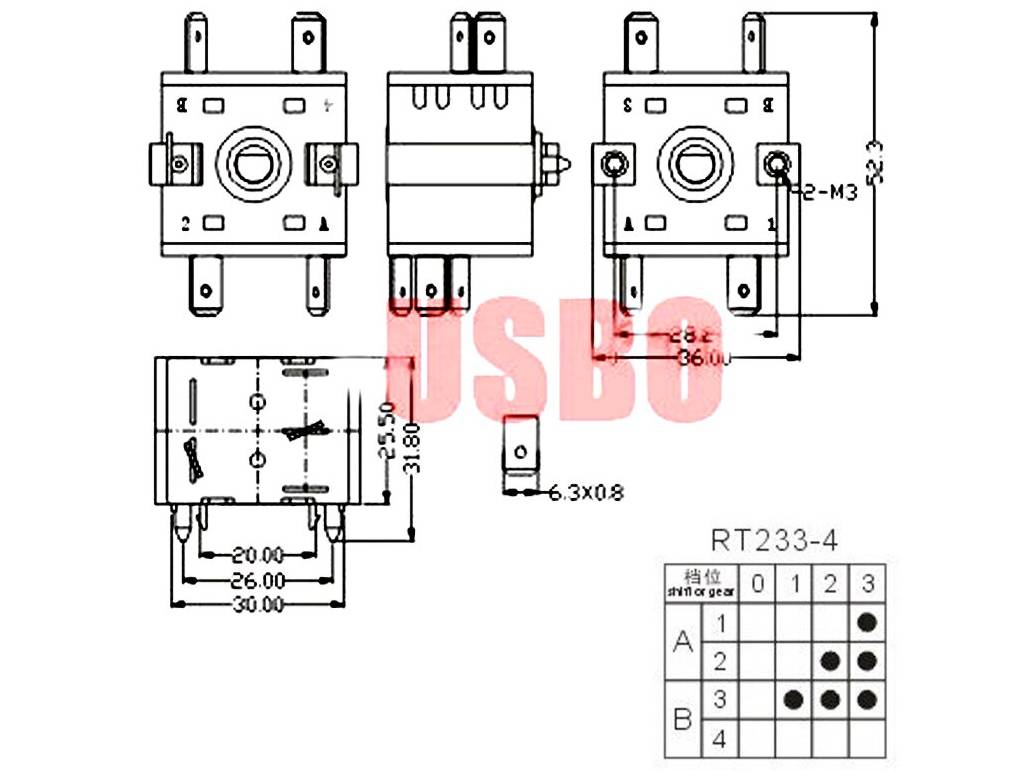 Room heater switch 3x2 PА-66 up to 16 Amperes