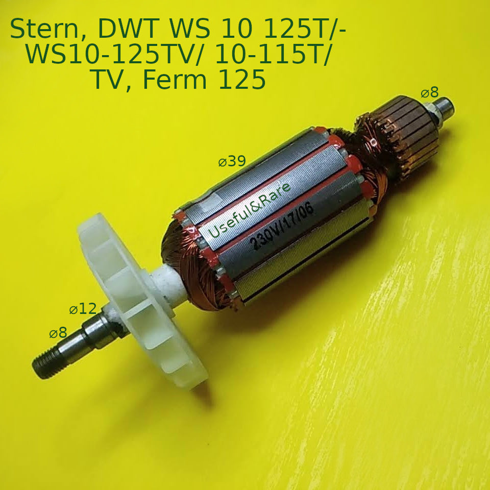 DWT/ Ferm 125 Angle grinder motor armature d39 L163-131 thread 8
