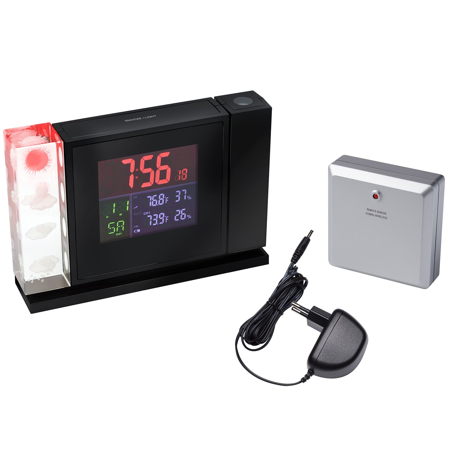 MyTime Crystal P Colour Projection Alarm Clock and Weather Stations Black (7060100)