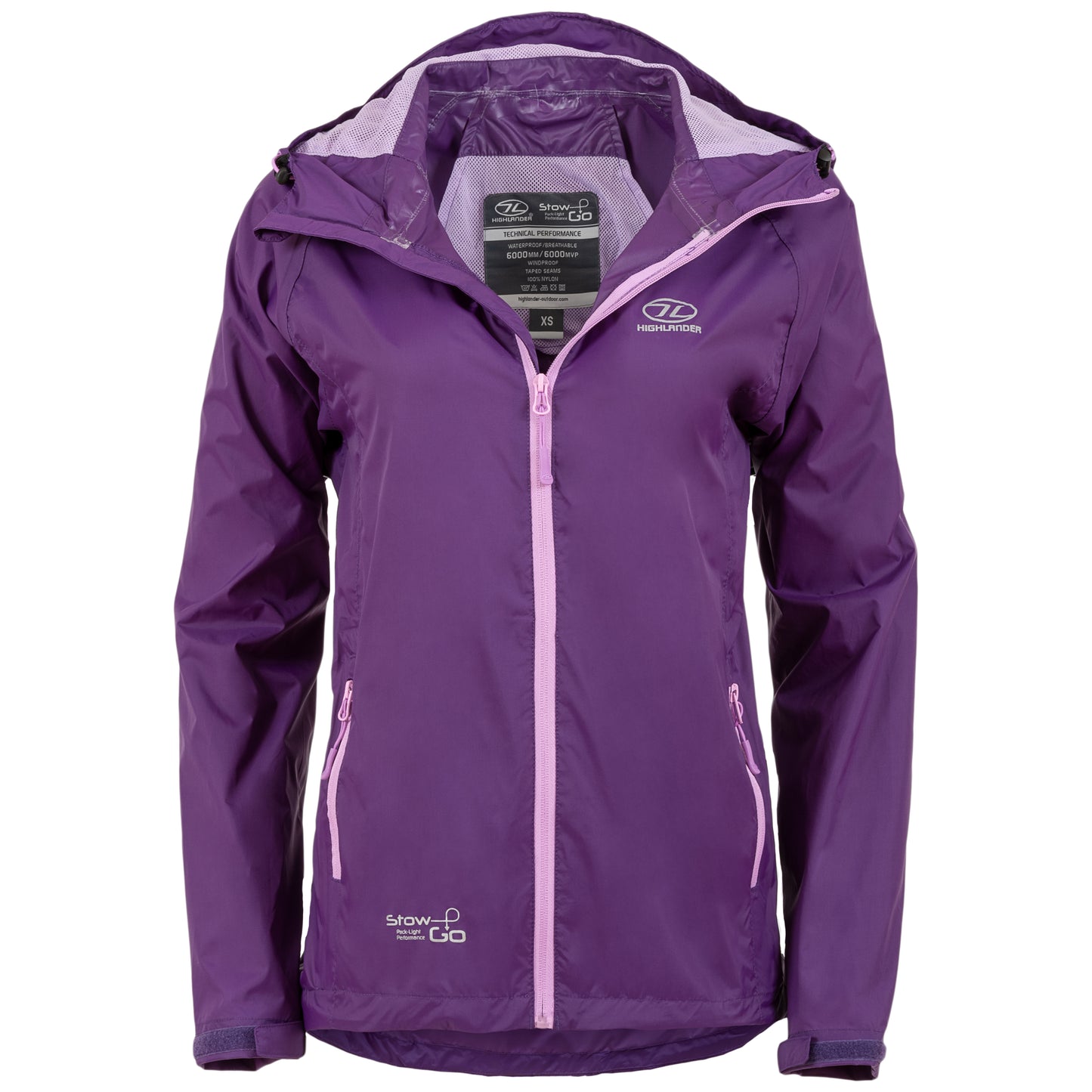 Women's windbreaker Highlander Stow &amp; Go Pack Away Rain Jacket 6000 mm Purple M (JAC077L-PE-M)