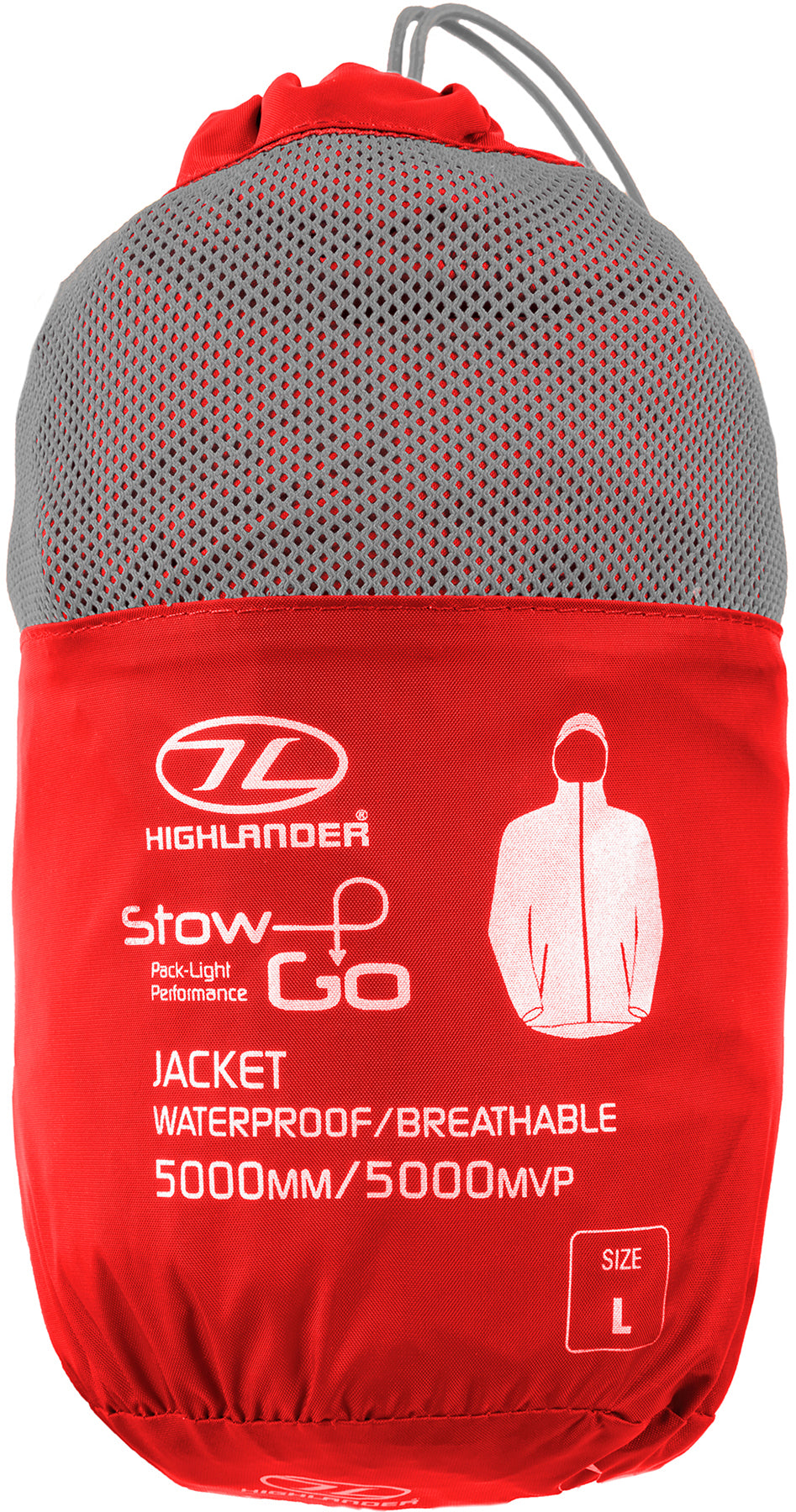 Windbreaker Highlander Stow &amp; Go Pack Away Rain Jacket 6000 mm Red XL (JAC077-RD-XL)